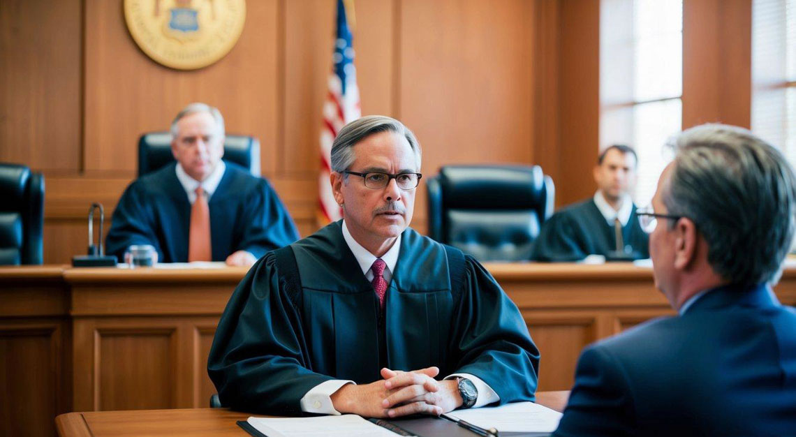 A courtroom with a judge presiding over a legal defense argument for a DUI case in Arizona